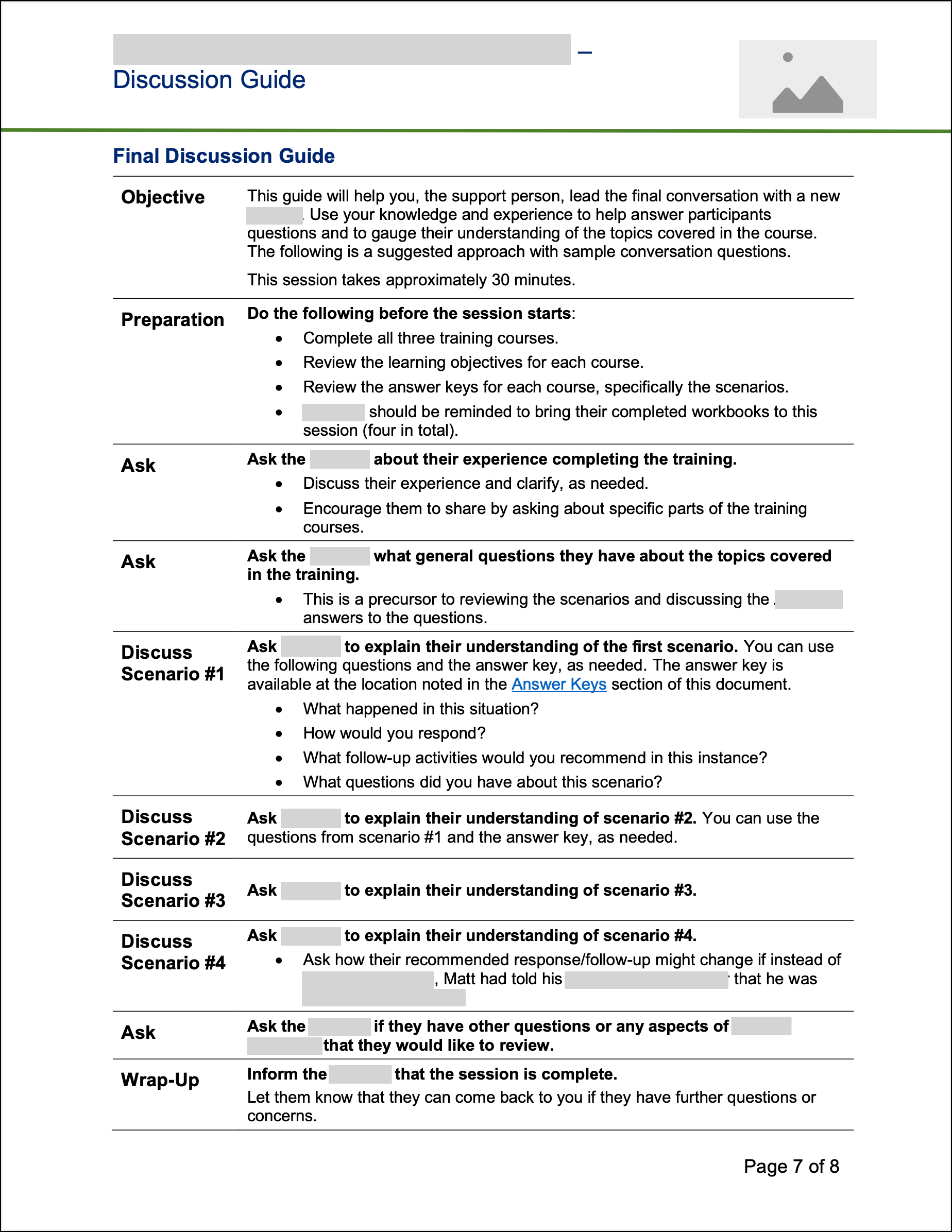 Discussion Guide example Hemeon Learning Inc.